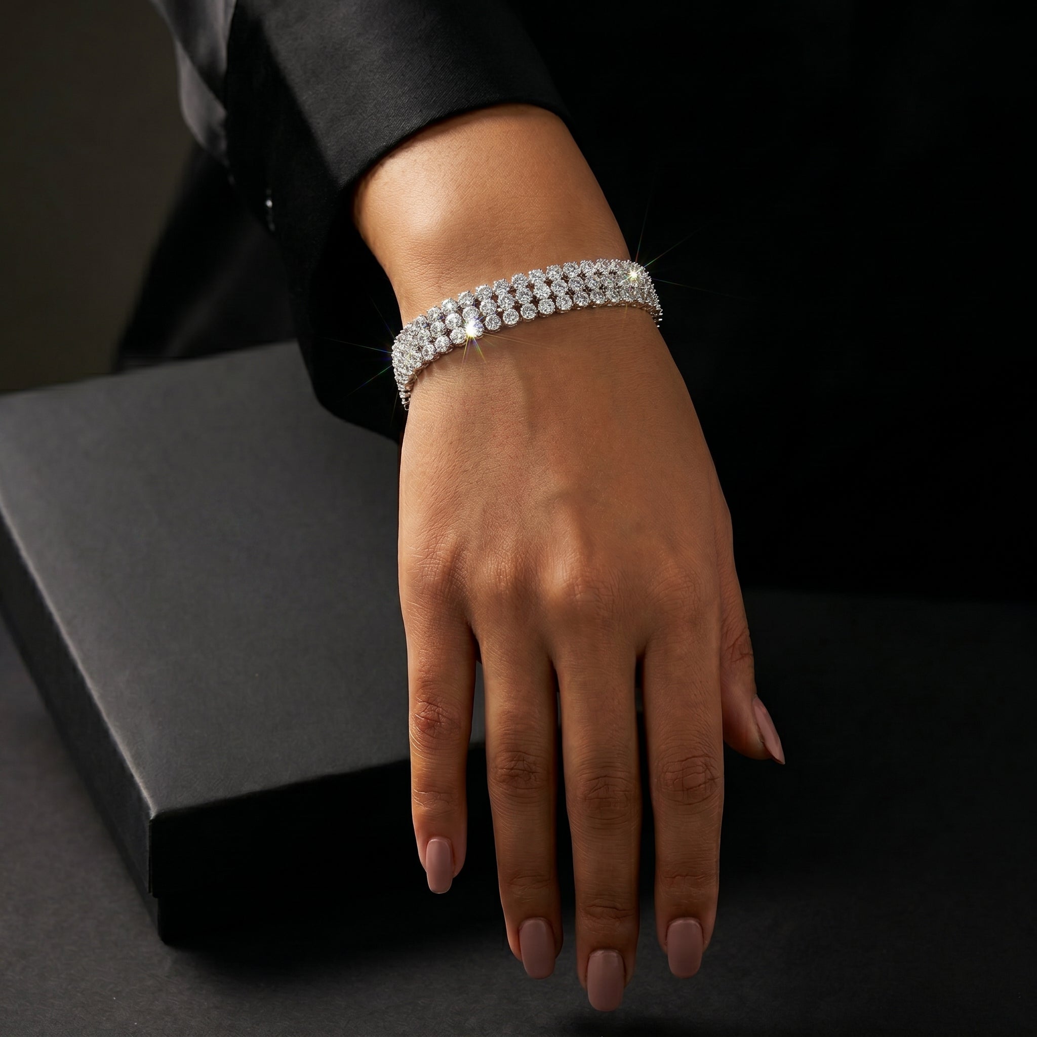 Triple Row Round Crystal Bracelet