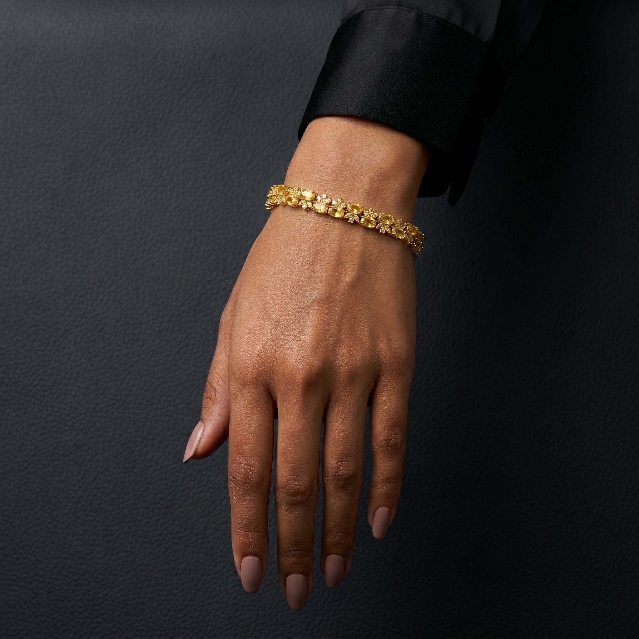 Citrine & Floral Diamond Gold Bracelet