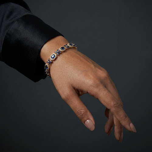 Blue Sapphire Halo Gold Bracelet