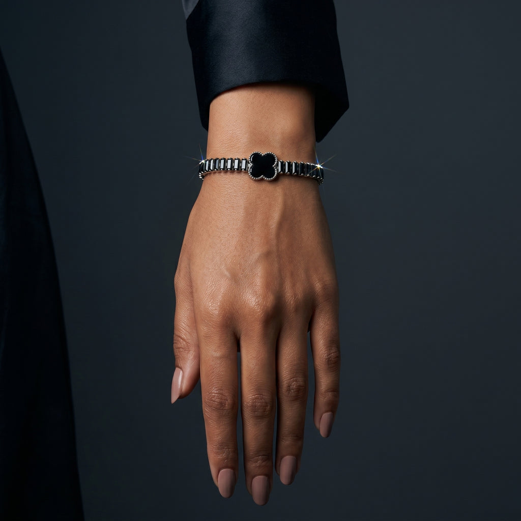 Black Onyx Clover Hematite Bracelet