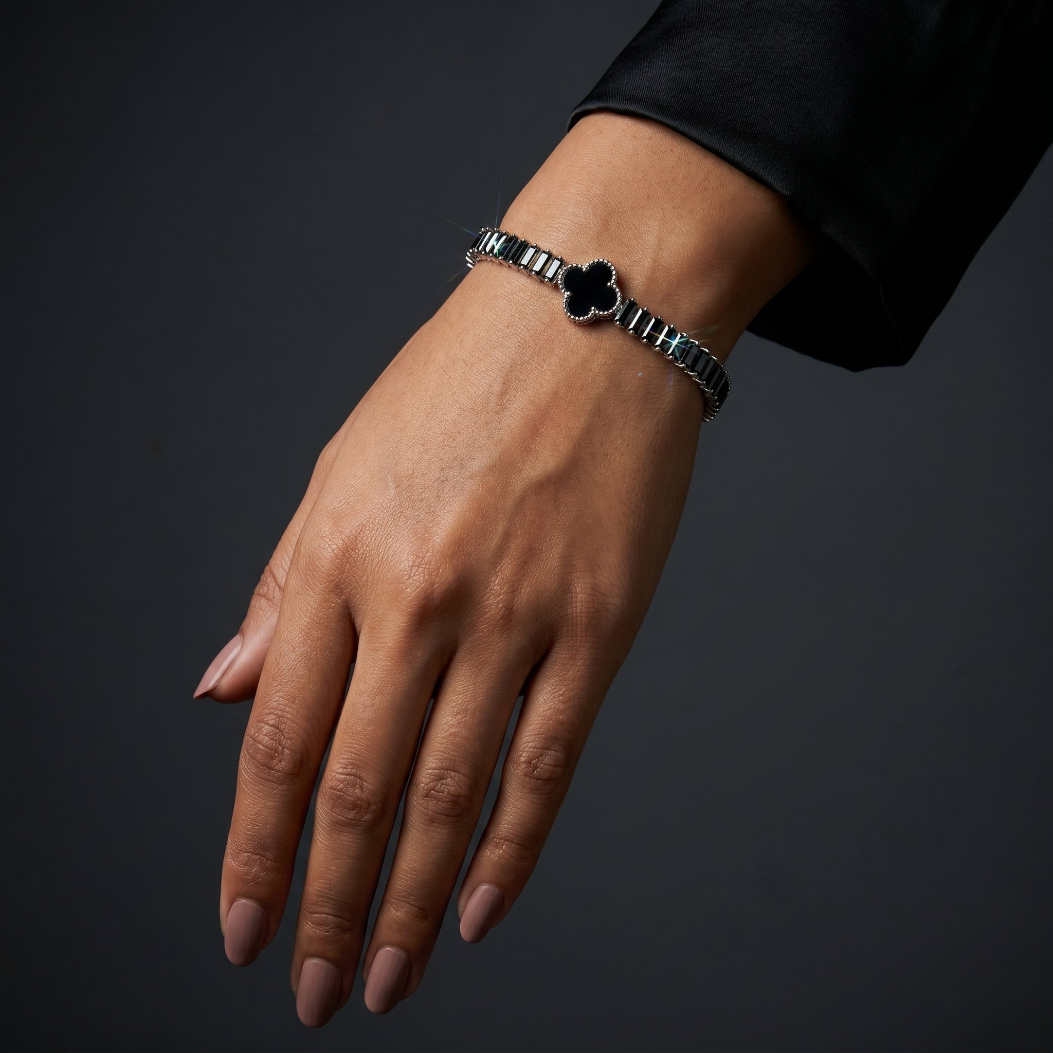 Black Onyx Clover Hematite Bracelet
