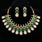Emerald & Polki Square Stone Choker Bridal Set
