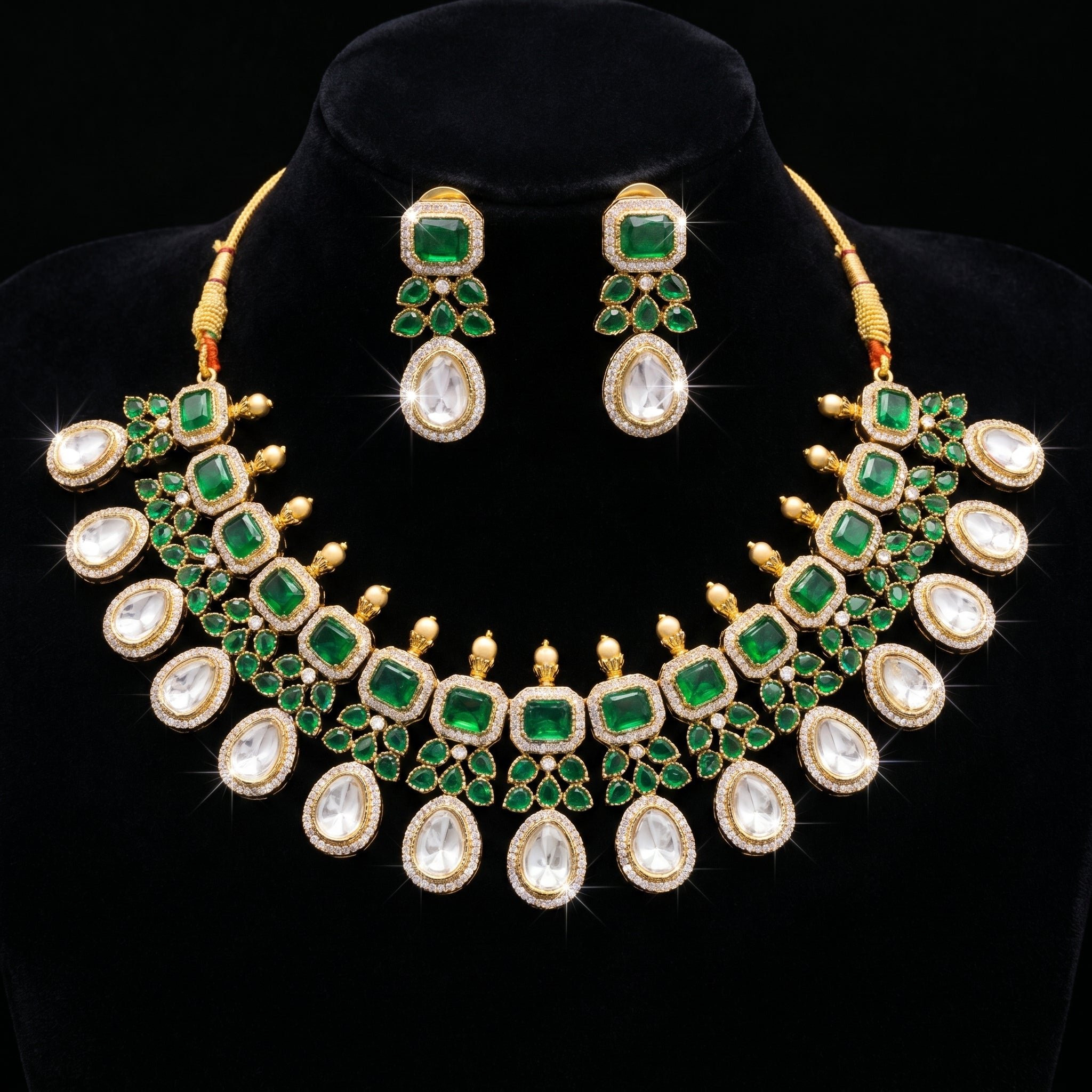 Emerald & Polki Square Stone Choker Bridal Set