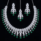 Silver CZ Diamond & Emerald Drop Bridal Set