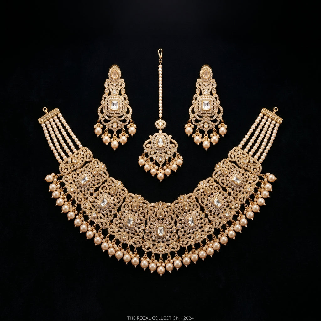 Ruby & Pearl Layered Multi-Strand Bridal Set