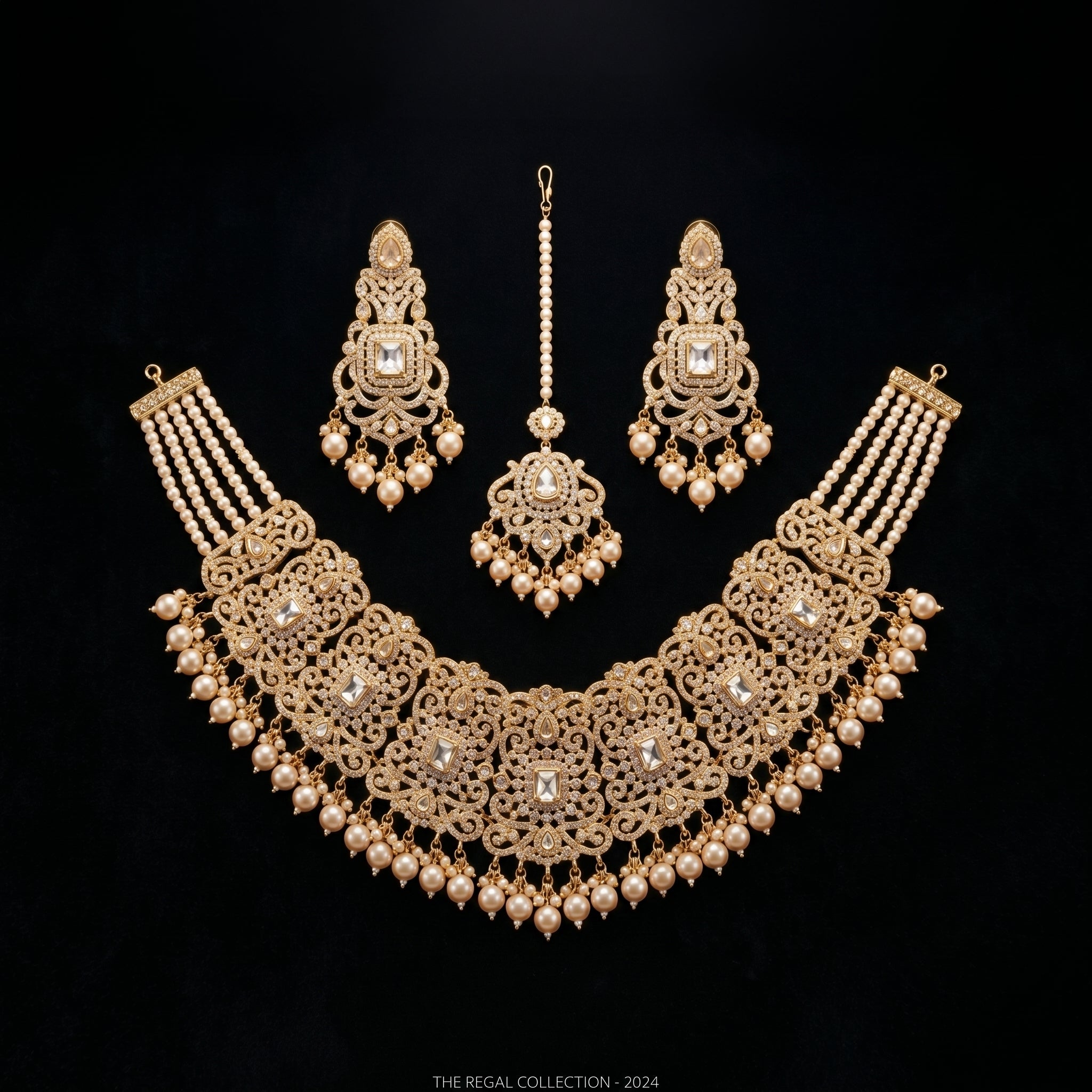 Ruby & Pearl Layered Multi-Strand Bridal Set