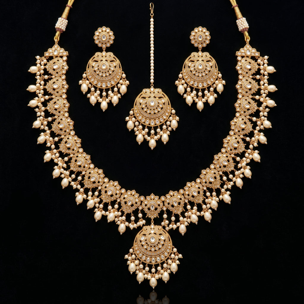 Antique Gold Polki Wide Choker Bridal Set