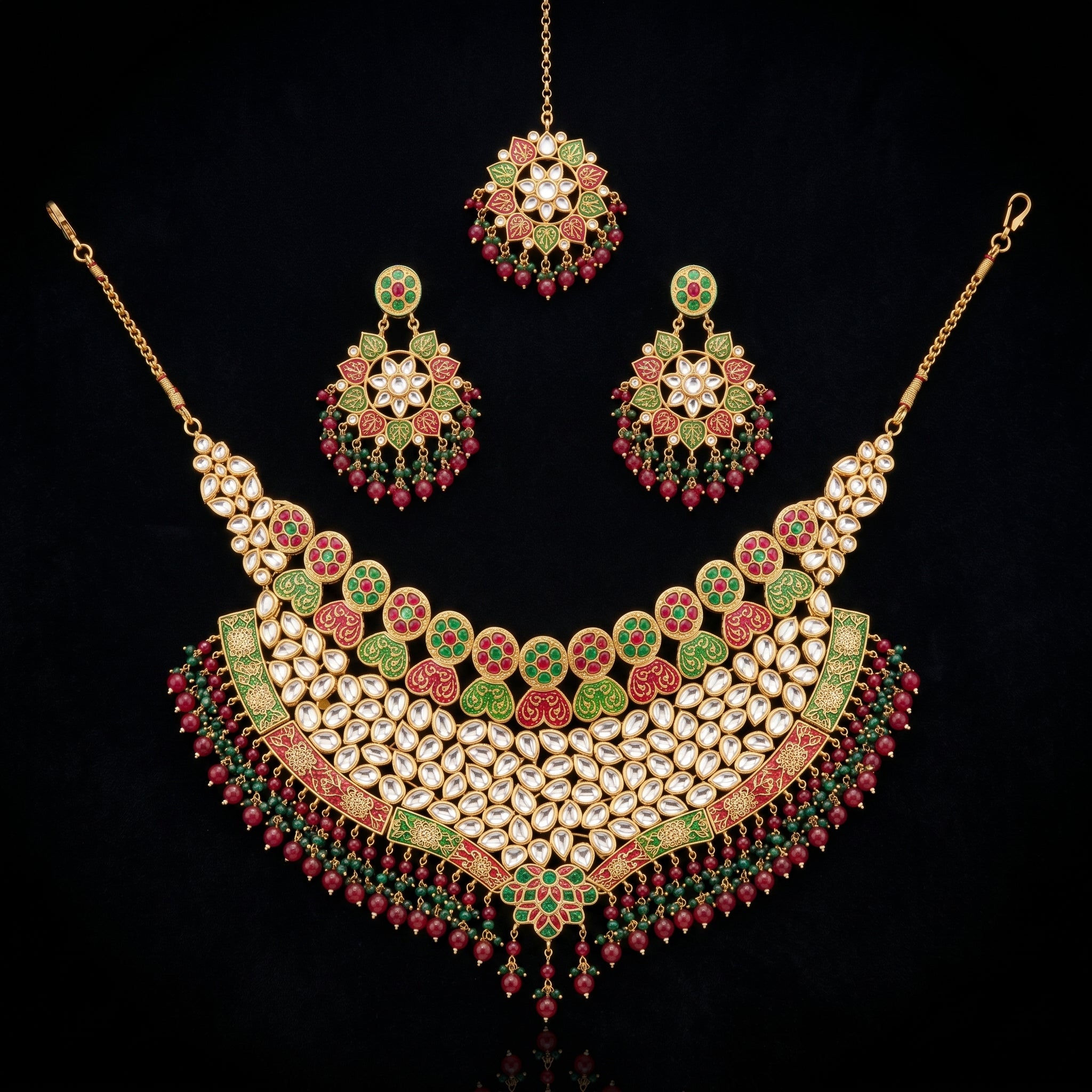 Gold Filigree & Pearl Chandbali Bridal Set