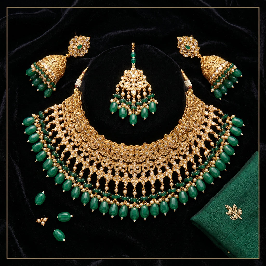 Royal Polki & Emerald Stone Choker Bridal Set
