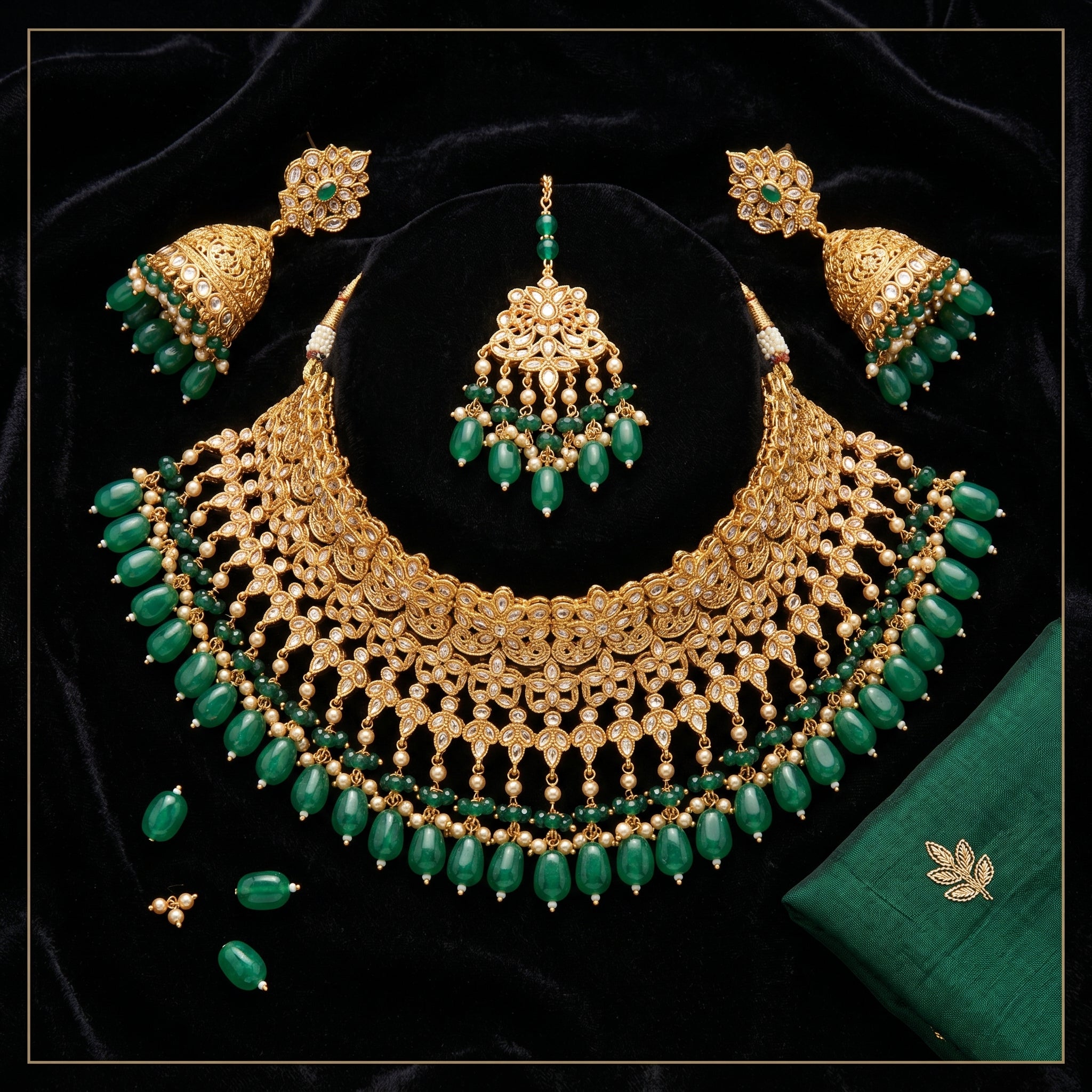 Royal Polki & Emerald Stone Choker Bridal Set