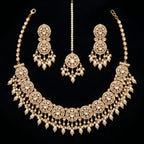 Gold Floral Choker & Emerald Bead Jhumka Bridal Set