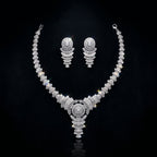 Silver CZ Sunburst Medallion Necklace Set