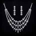 Silver CZ Fringe Teardrop Necklace Set