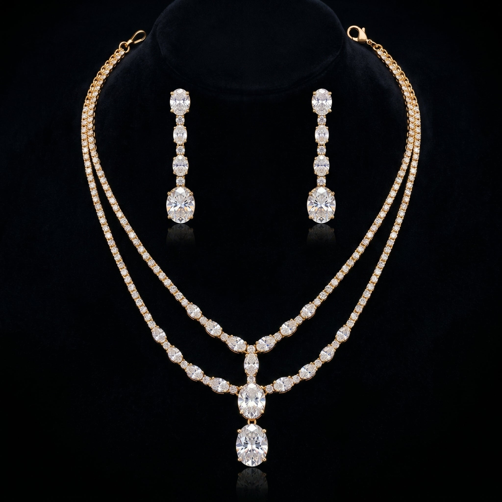 Gold Double Tennis Pendant Necklace Set