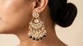 Kundan Chandbali Earrings with Sapphire Blue Drops