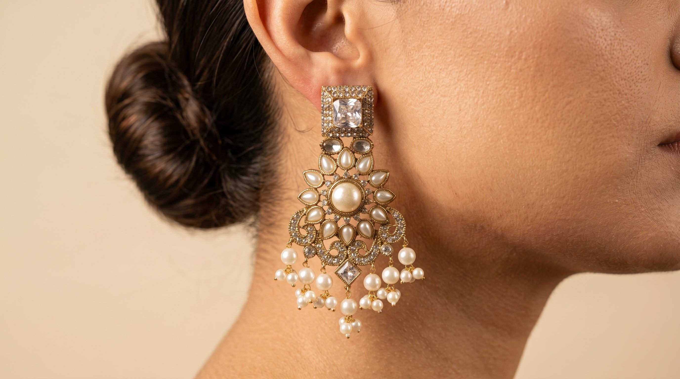 Royal Pearl & CZ Chandbali Earrings