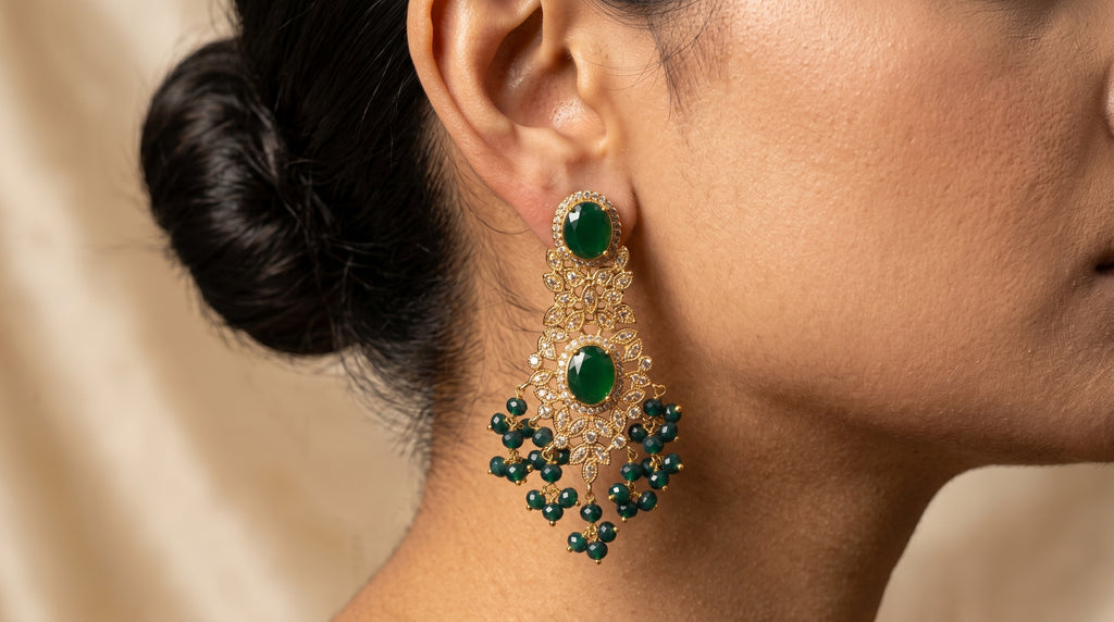 Emerald Green Oval Stone Earrings