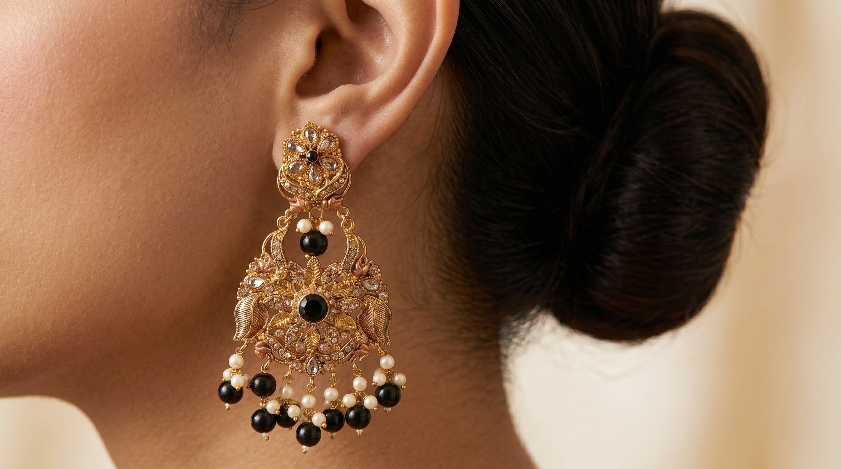 Antique Gold Leaf Chandbali Earrings