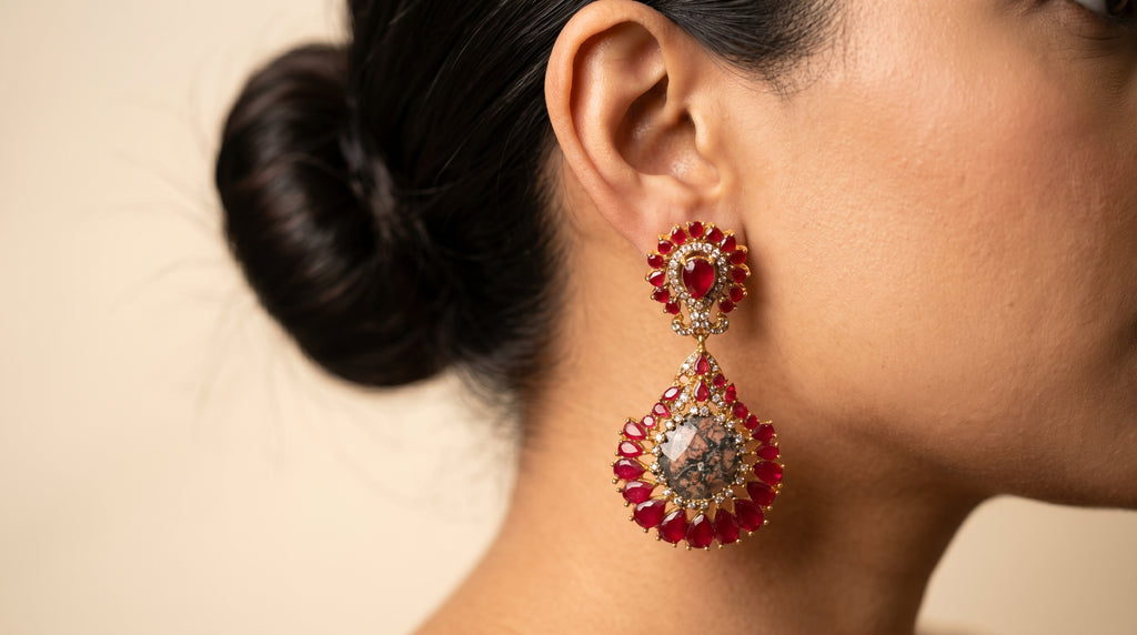 Ruby Red CZ Teardrop Earrings
