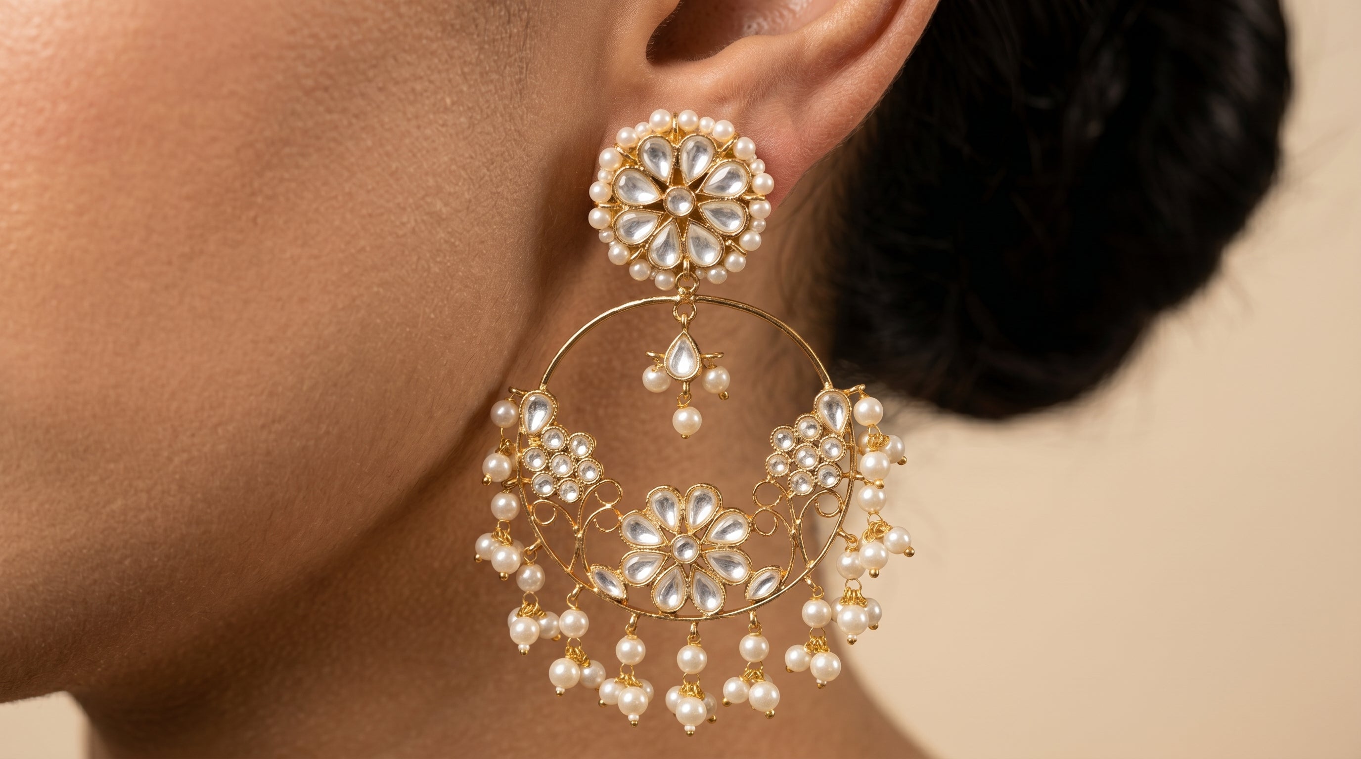 Kundan Floral Chandbali Earrings