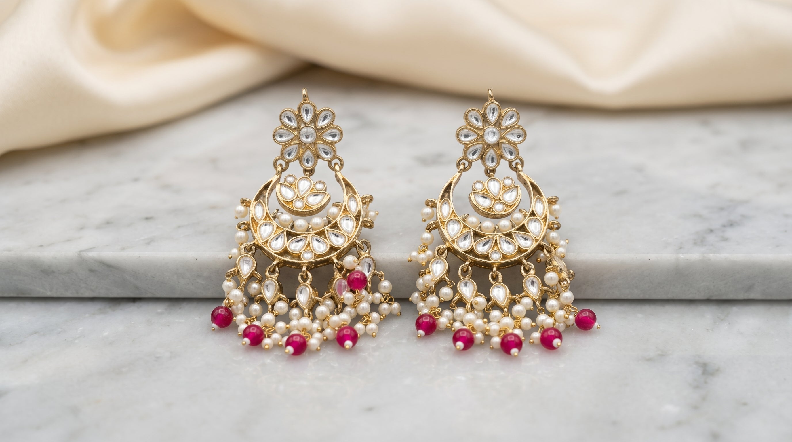Kundan Chandbali Earrings with Ruby Red Drops