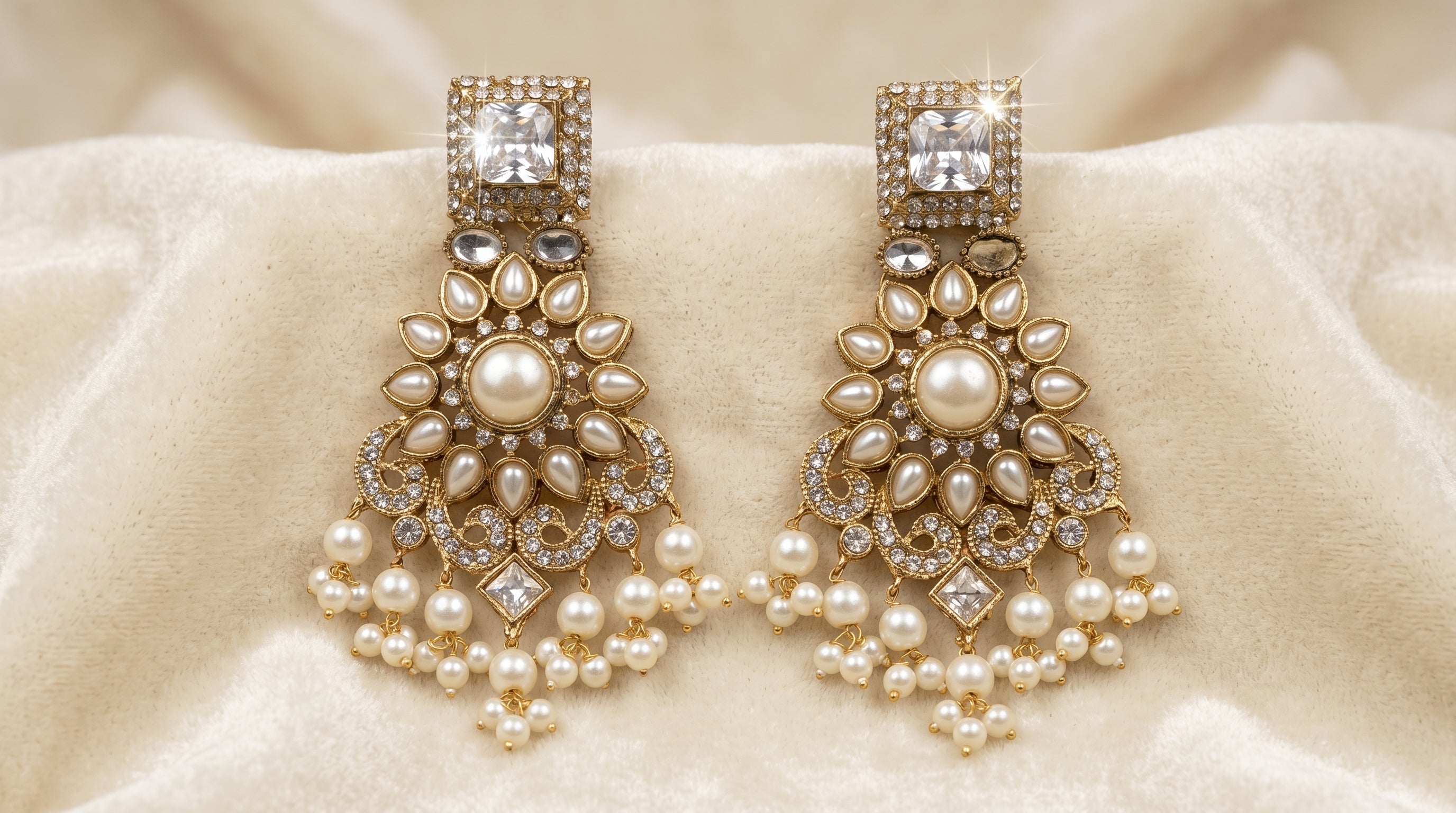 Royal Pearl & CZ Chandbali Earrings