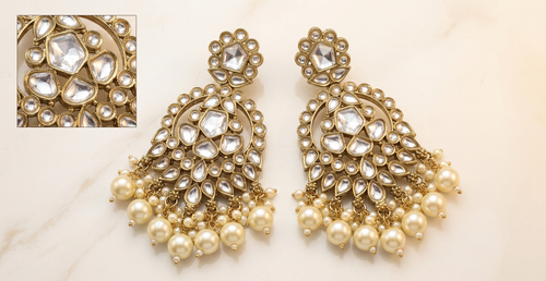 Antique Gold Kundan Chandbali Earrings