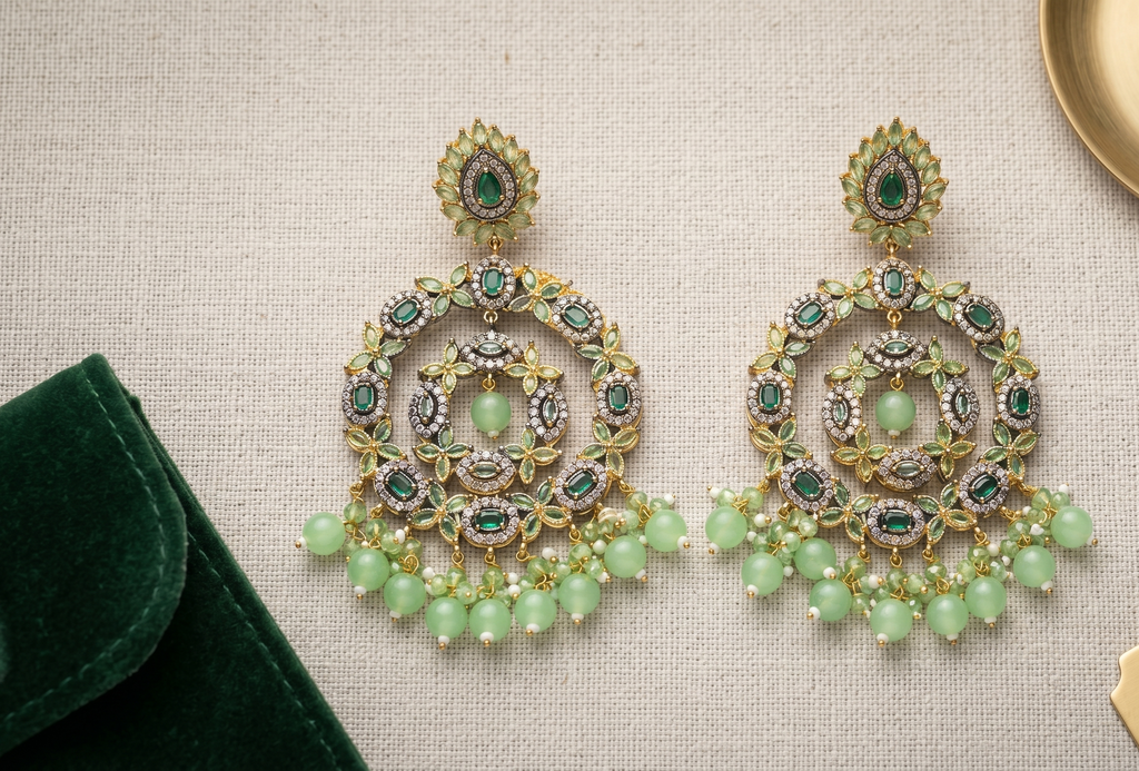 Emerald Green Chandbali Earrings