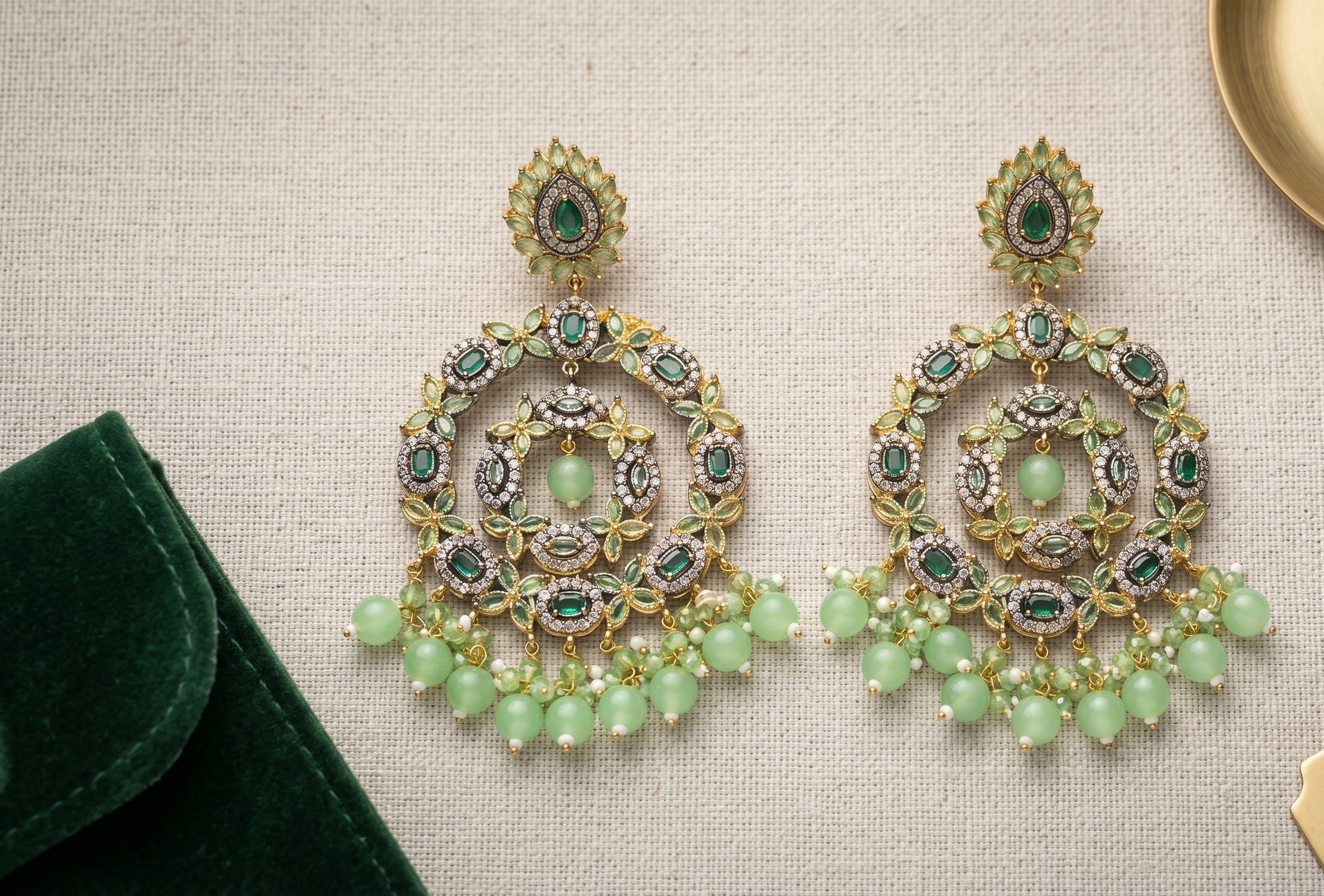 Emerald Green Chandbali Earrings