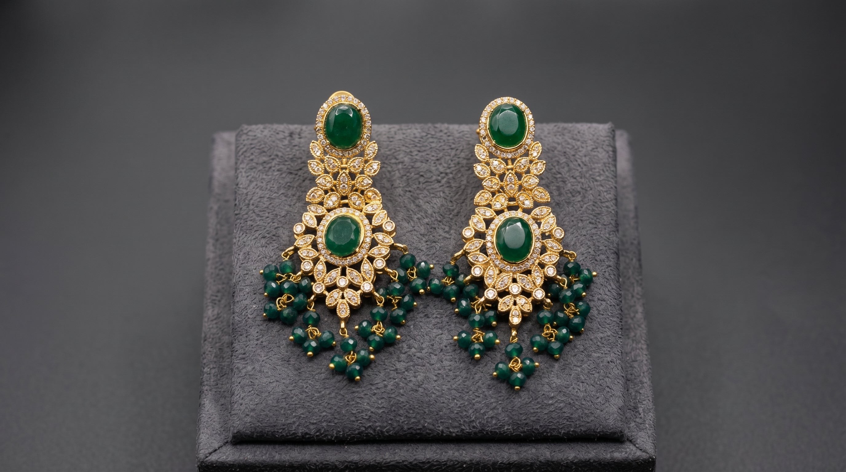 Emerald Green Oval Stone Earrings
