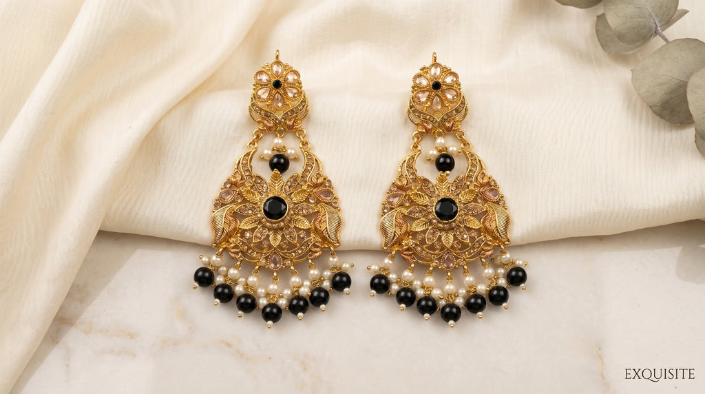 Antique Gold Leaf Chandbali Earrings