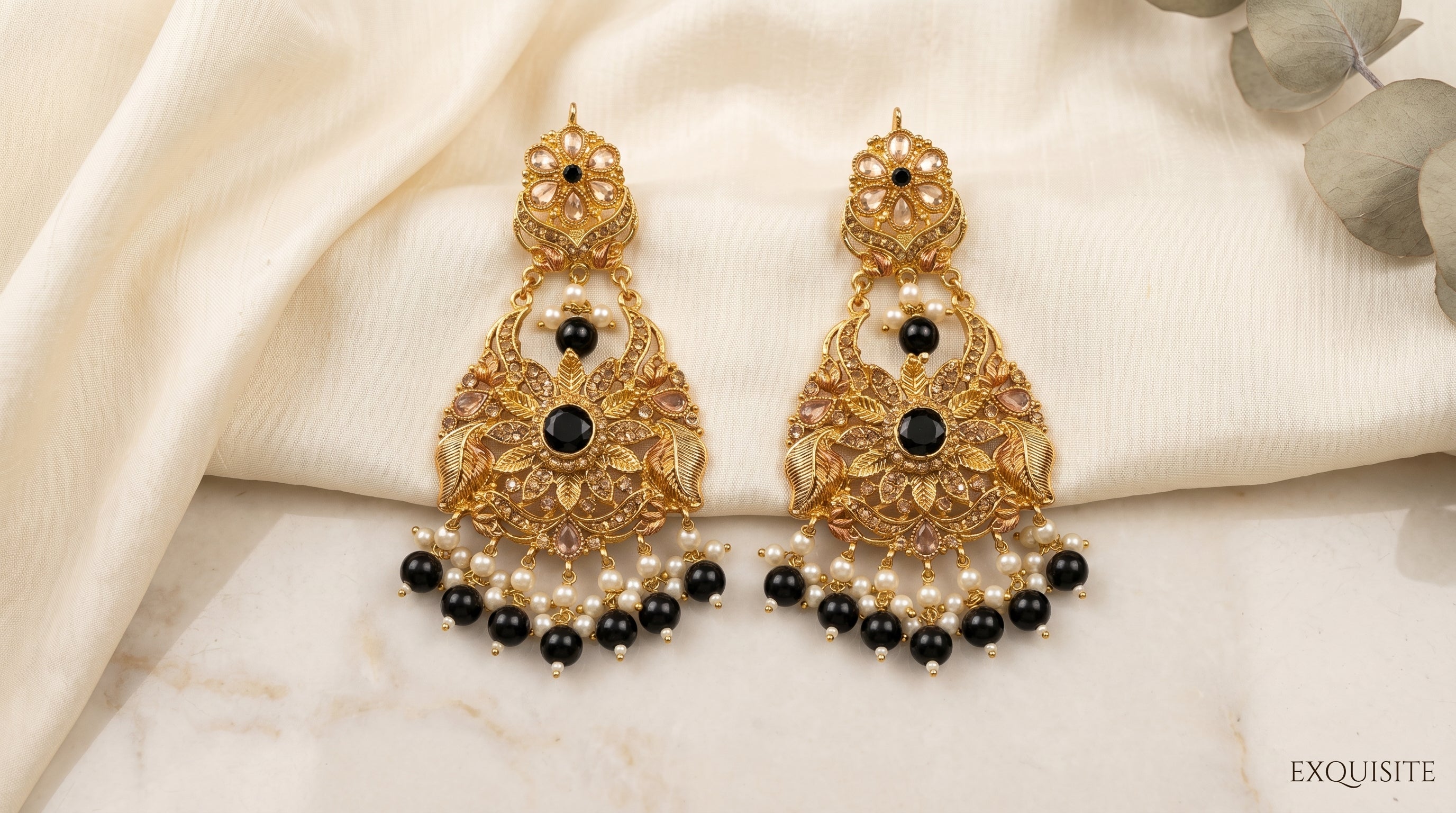 Antique Gold Leaf Chandbali Earrings