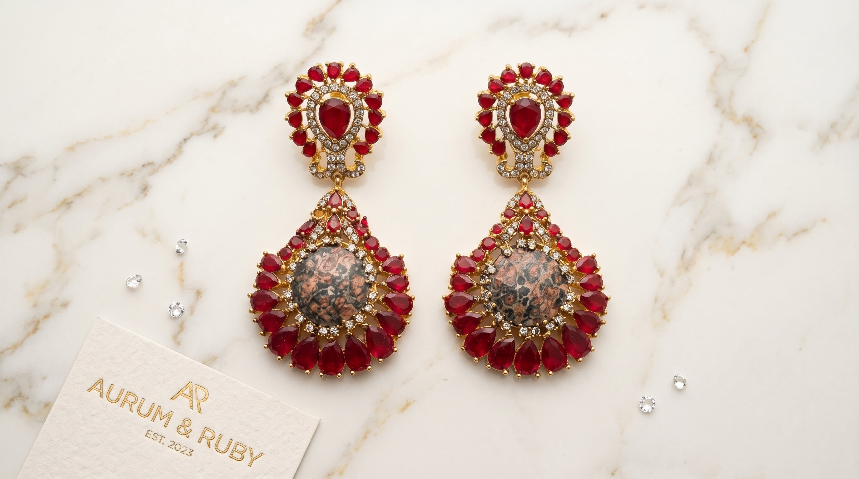 Ruby Red CZ Teardrop Earrings