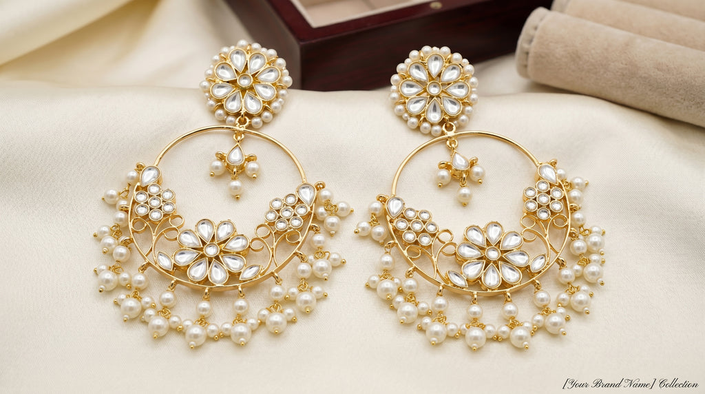 Kundan Floral Chandbali Earrings