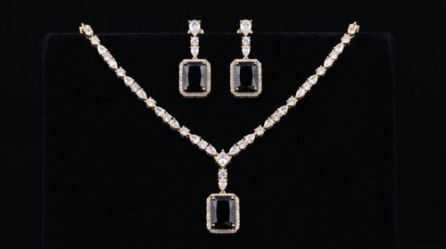 Black Onyx & Diamond Crystal Pendant Necklace Set