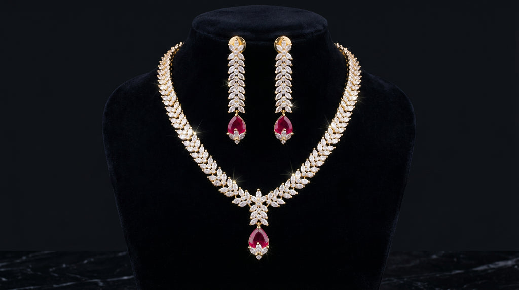 Ruby & Diamond Marquise Leaf Necklace Set