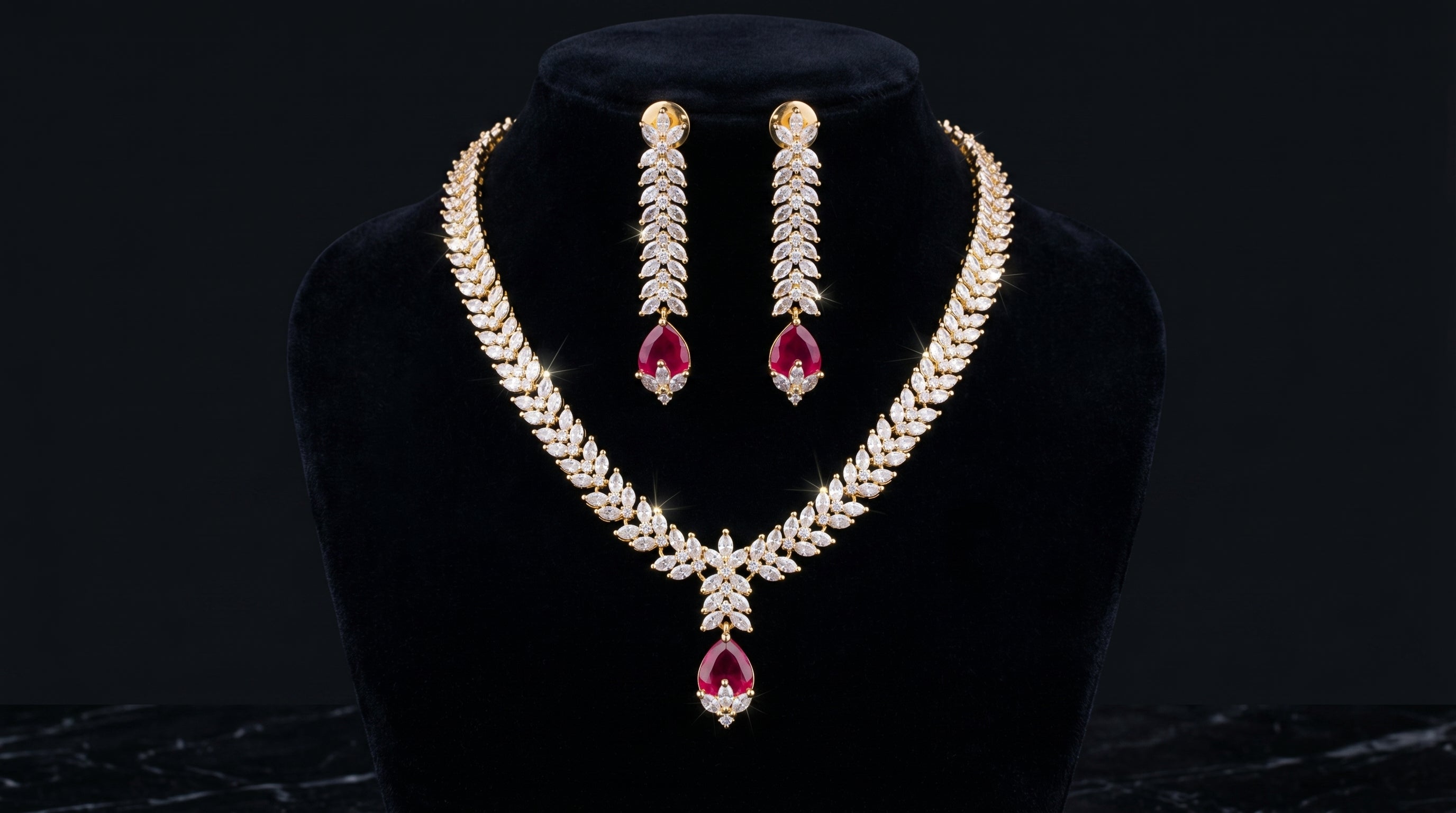 Ruby & Diamond Marquise Leaf Necklace Set