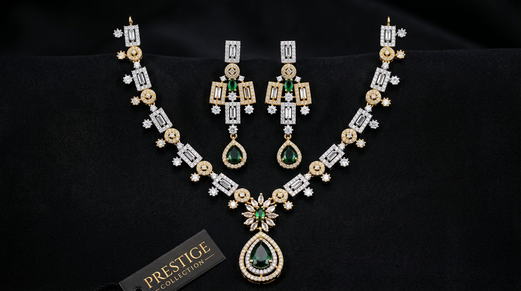 Emerald & Diamond Baguette Floral Necklace Set