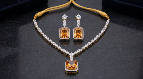 Champagne Morganite & Crystal Diamond Tennis Necklace Set