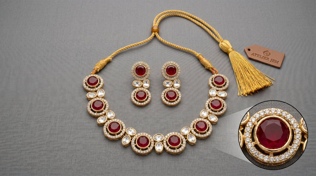 Ruby & Polki Kundan Round Cluster Choker Necklace Set