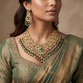 Emerald Green Leaf Jaali Bridal Set with Jhoomar