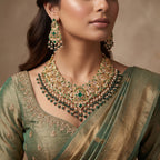 Emerald Green Leaf Jaali Bridal Set with Jhoomar