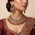 Maroon Ruby Halo Bridal Set with Jhoomar