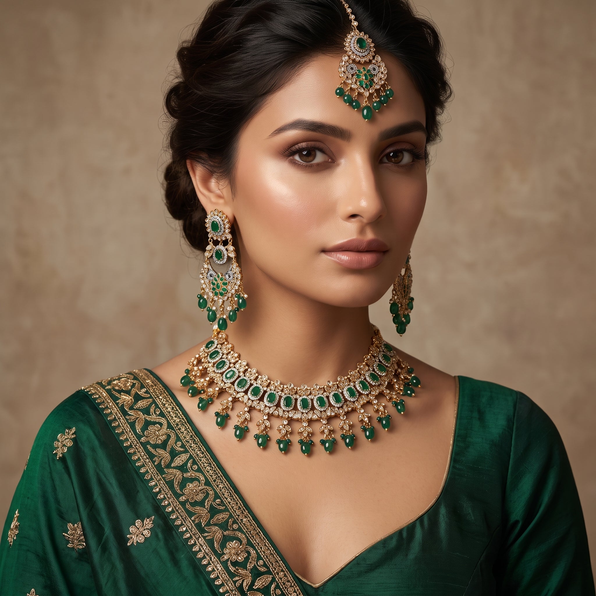 Emerald Halo Bridal Set with Jhoomar