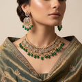 Gold Chaand Emerald Drop Bridal Set