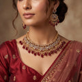 Gold Chaand Maroon Drop Bridal Set with Tikka