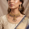 Gold Filigree Bridal Set with Sapphire Blue & Pearl Beads