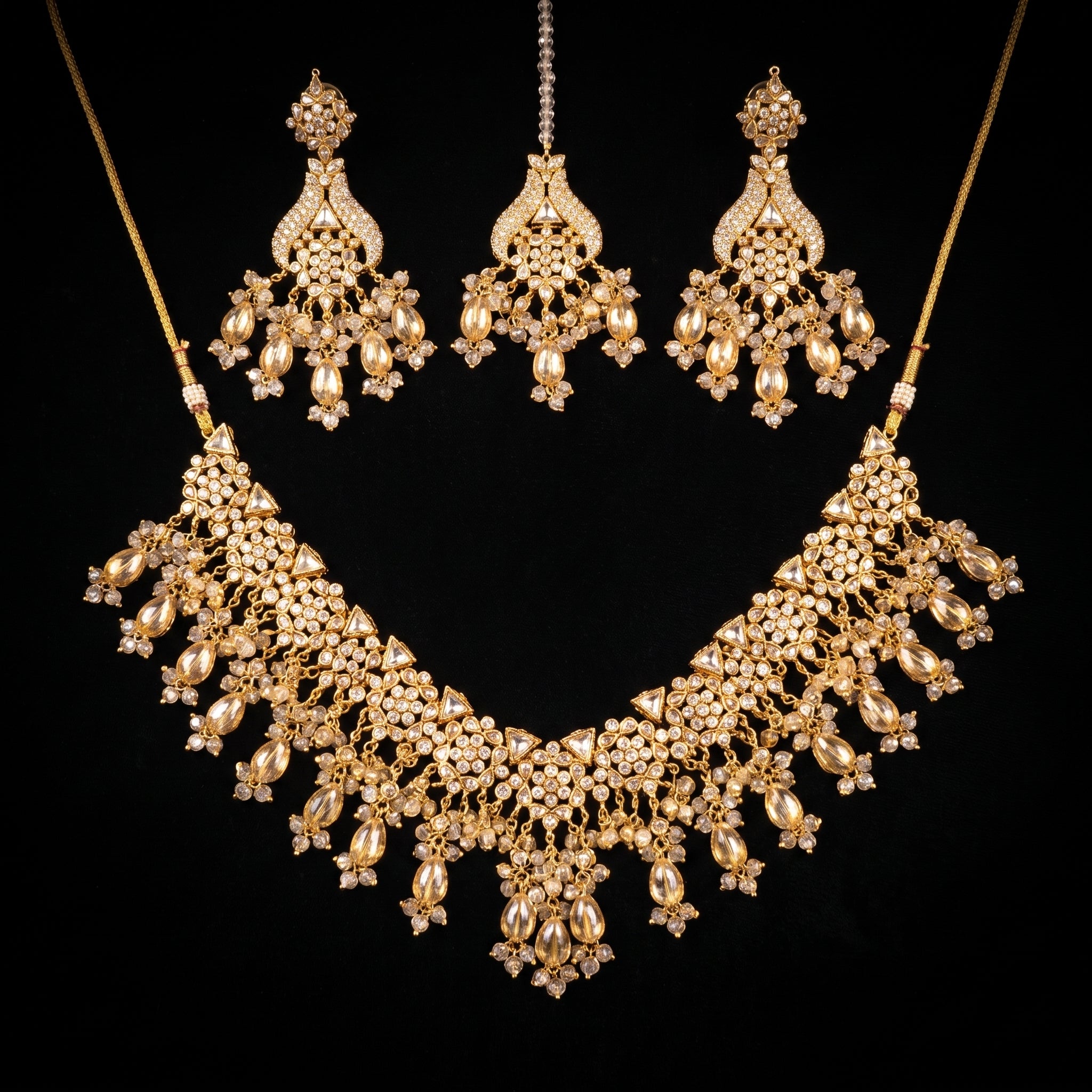 Champagne Gold Zircon Bridal Set with Jhoomar