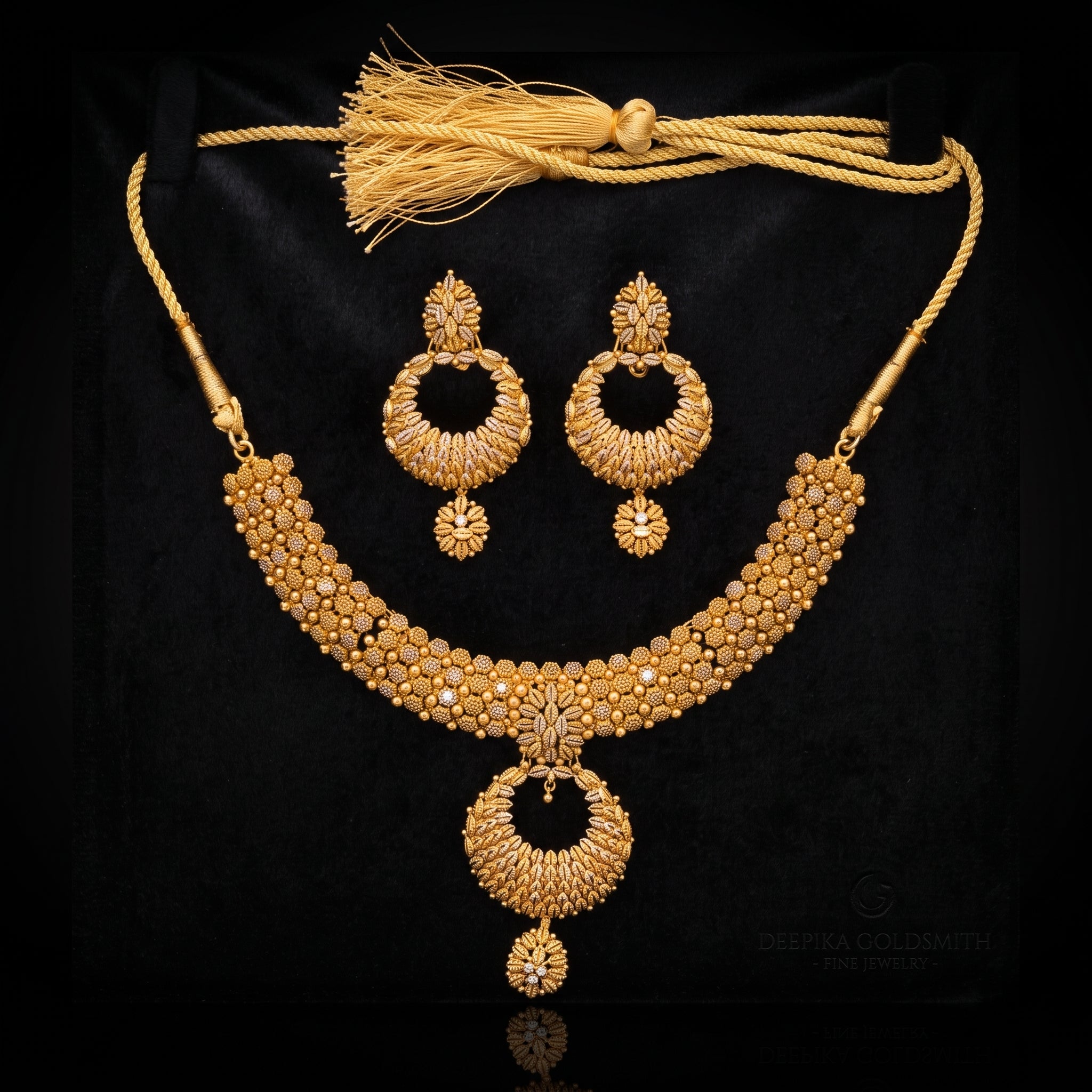 Classic Gold Floral Chandbali Necklace Set