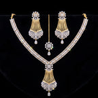 Silver Zircon Tennis Bridal Set with Gold Chain Tassel Earrings